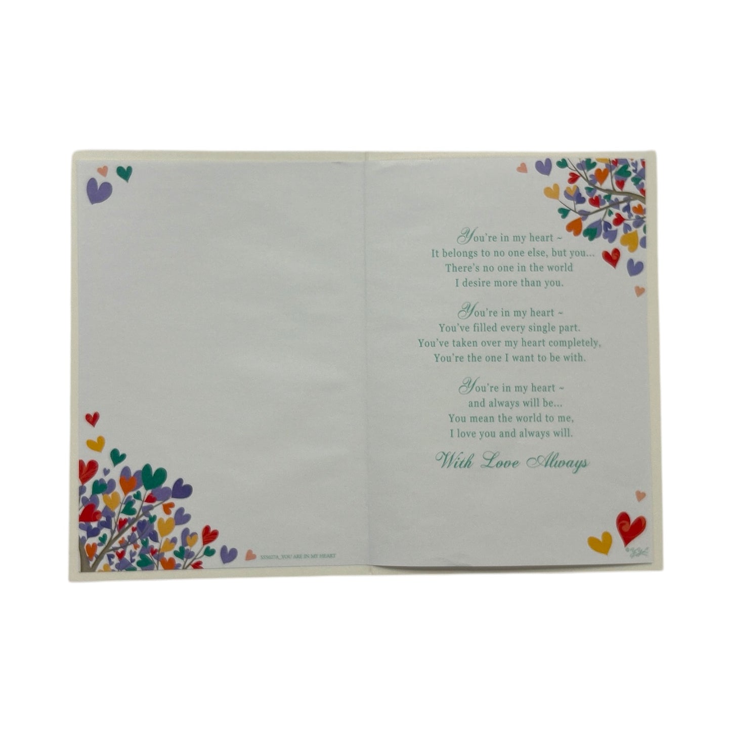 You're In My Heart Always Multi Colour Hearts Tree Open Greeting Card