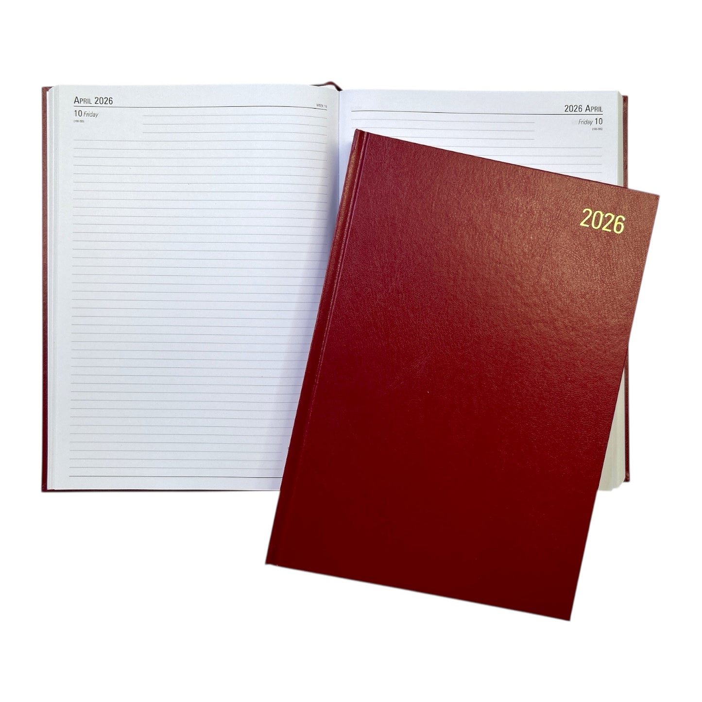 Janrax 2026 A4 2 Pages Per Day Burgundy Desk Diary
