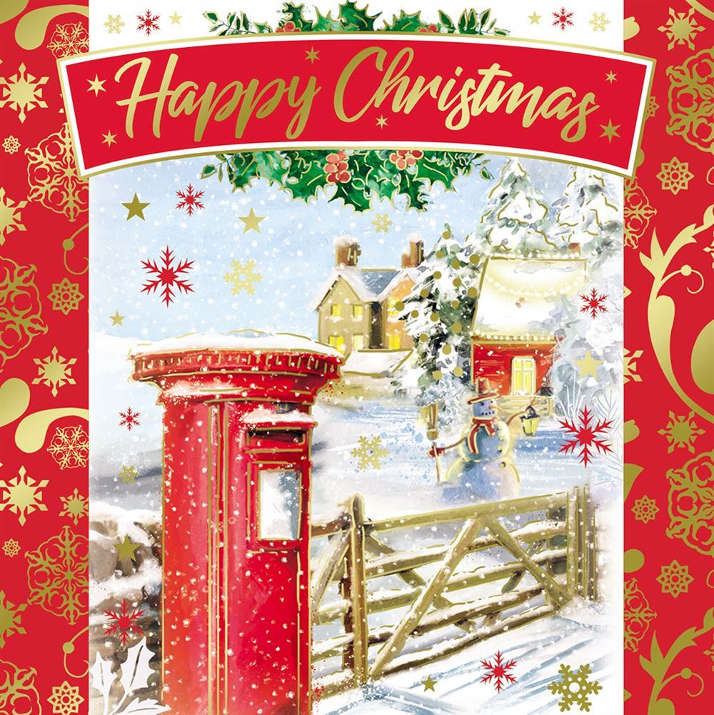 Pack of 10 Festive Postbox & Snow Scene Christmas Boxed Cards