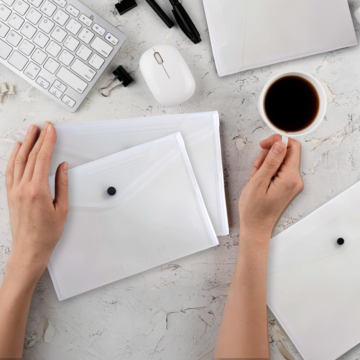 Pack of 20 Janrax A4 Clear Document Wallets - Button Stud Folder