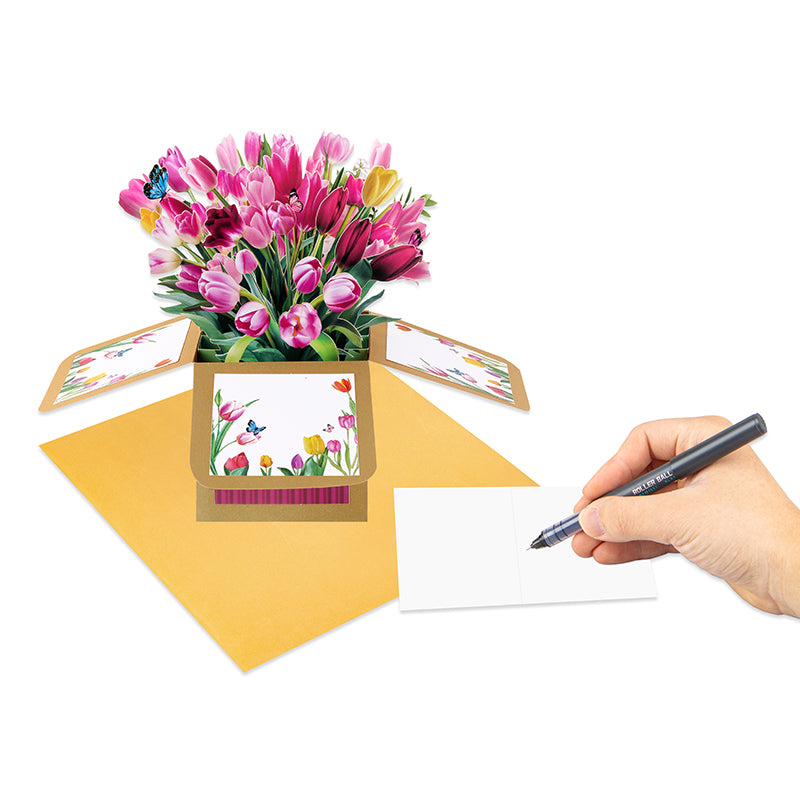 Tulip Beige 3D Pop Up Birthday Box Card - Spring Mother's Day Birthday Mum