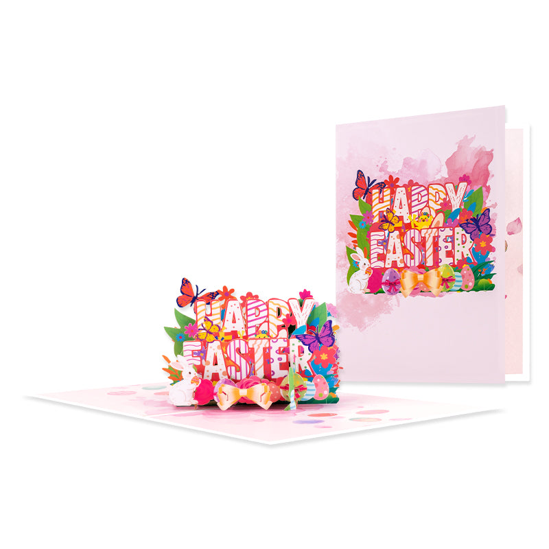 Colorful Ink Stripes Happy Easter 3D Pop Up Card - Kids Family Spring Festive