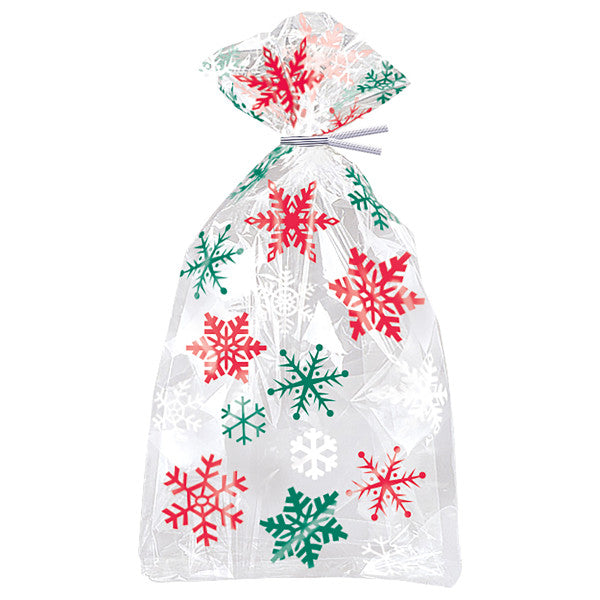 Pack of 20 Christmas Snowflake Red/Green Cellophane Bags– Choice