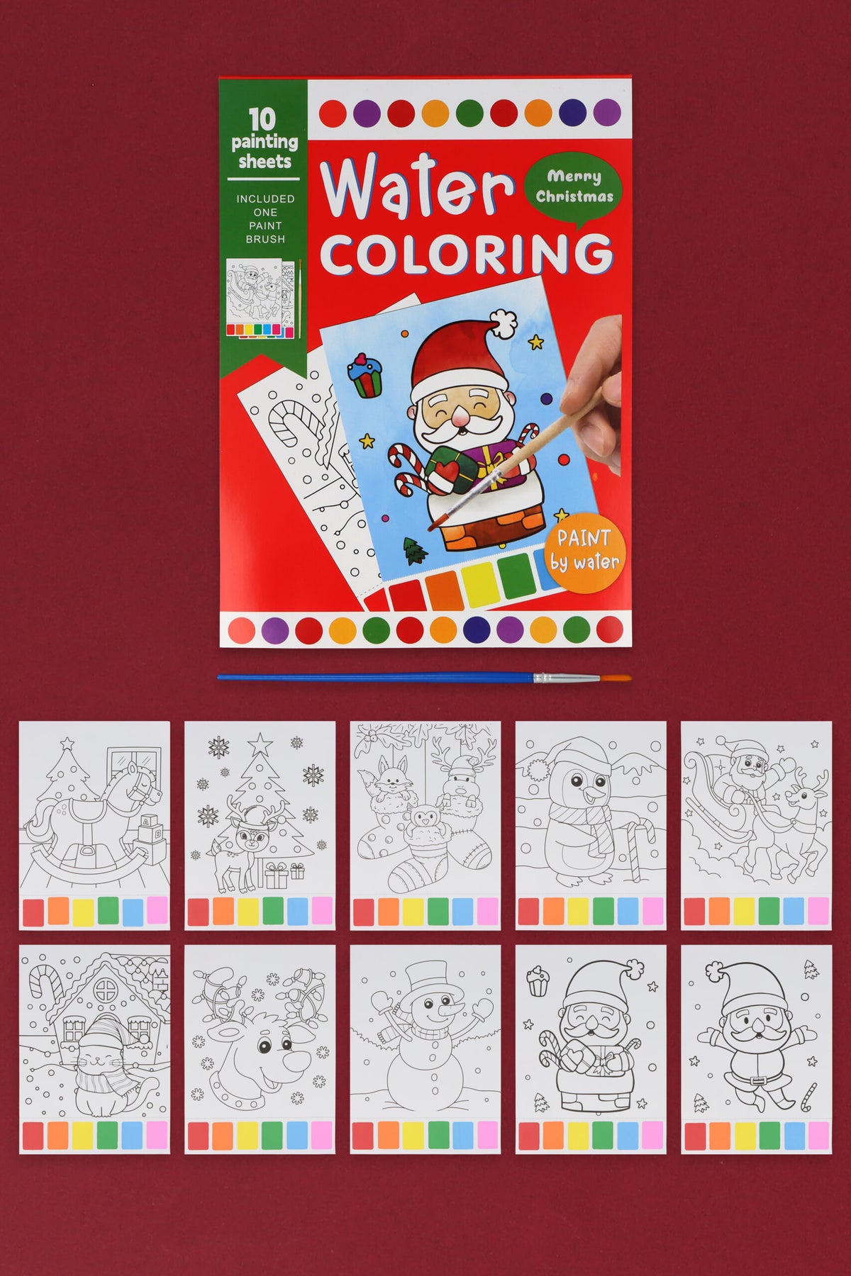 Pack of 12 Christmas Water Colouring Set (21cm x 15cm)