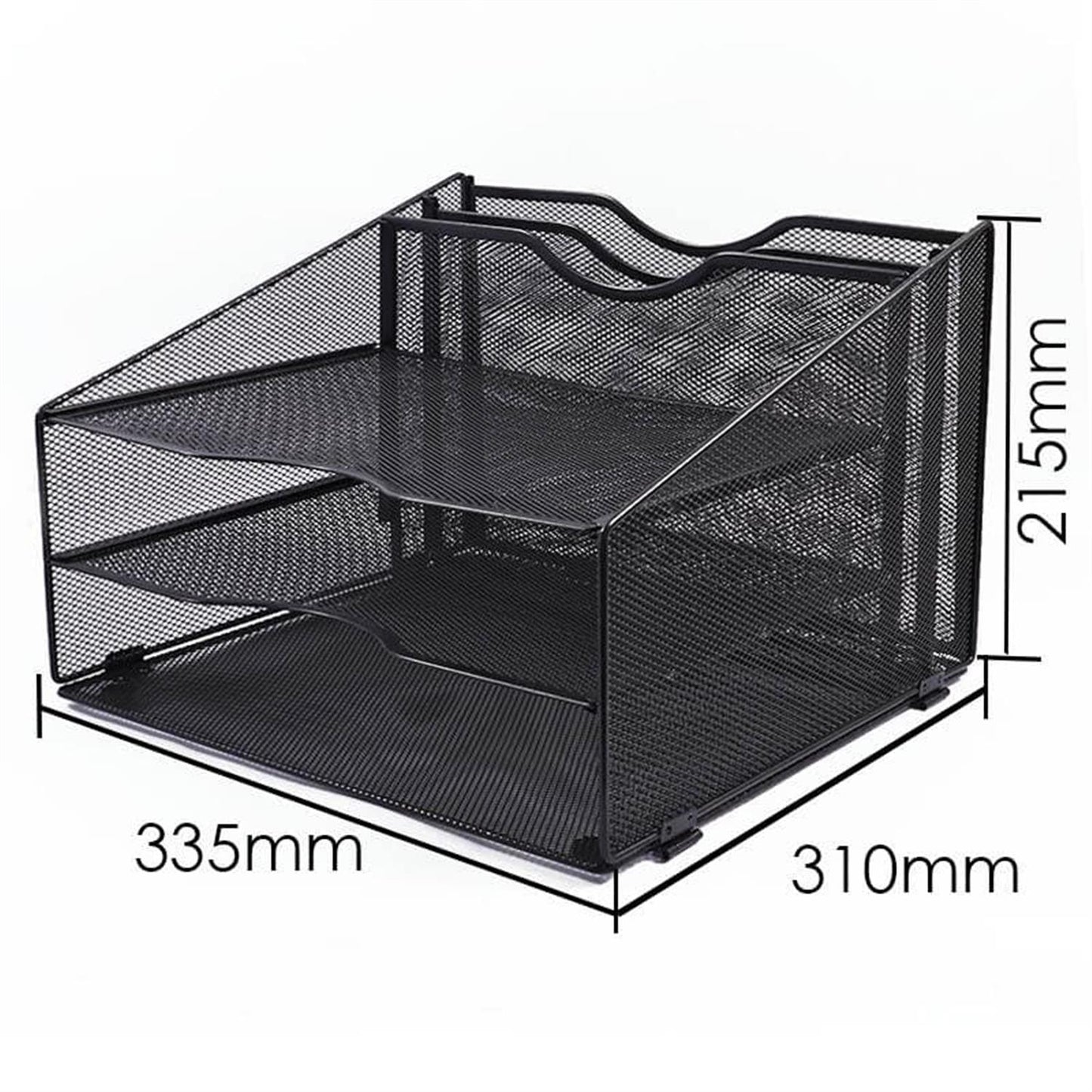 3 Letter Trays and 2 Vertical Sections Black Metal Desk Organizer
