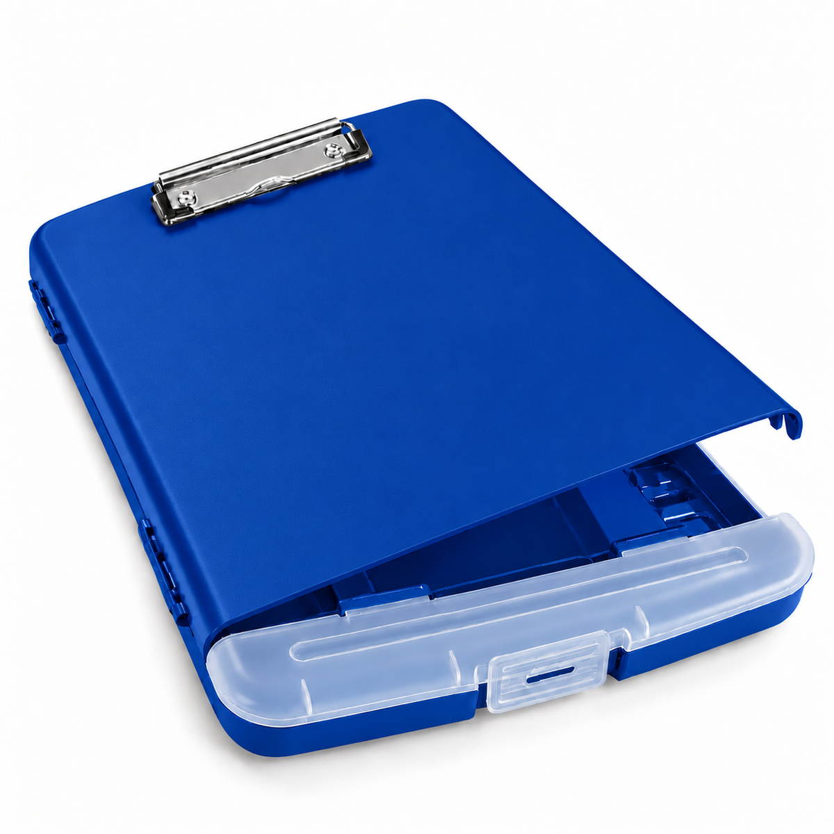 Pack of 6 A4 Blue Plastic Clipboard Box Files With Pencil Holder - Storage Filing Case