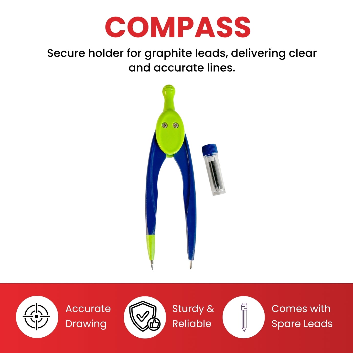 Janrax Plastic Adjustable Lead Compass with Refillable Leads