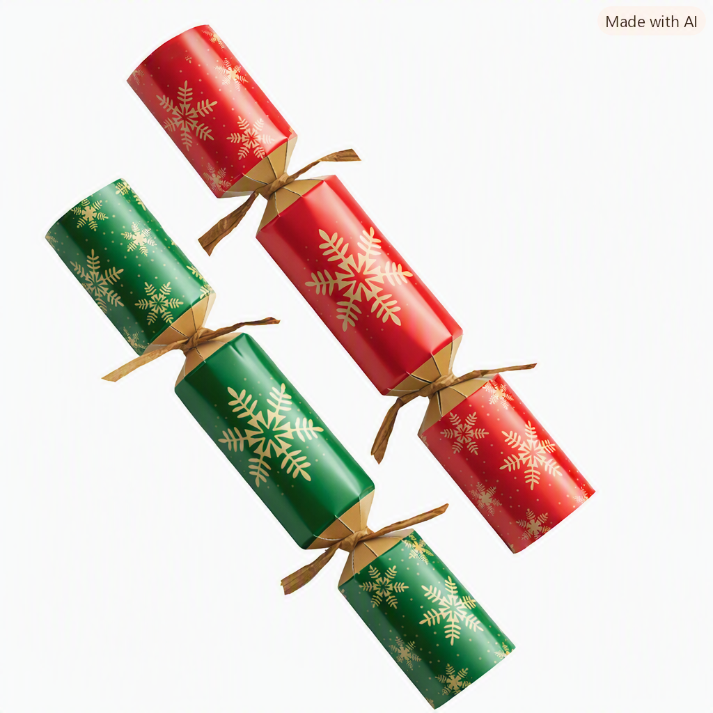 Pack of 100 9" Green & Red Snowflake Christmas Dinner Crackers