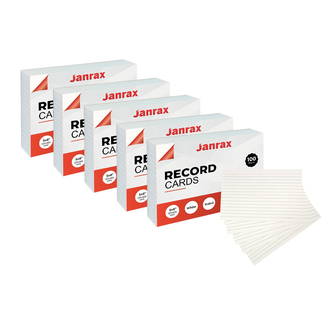 Pack of 600 White Ruled 8x5" Record Cards – Lined Study Index Cards for Notes, Revision