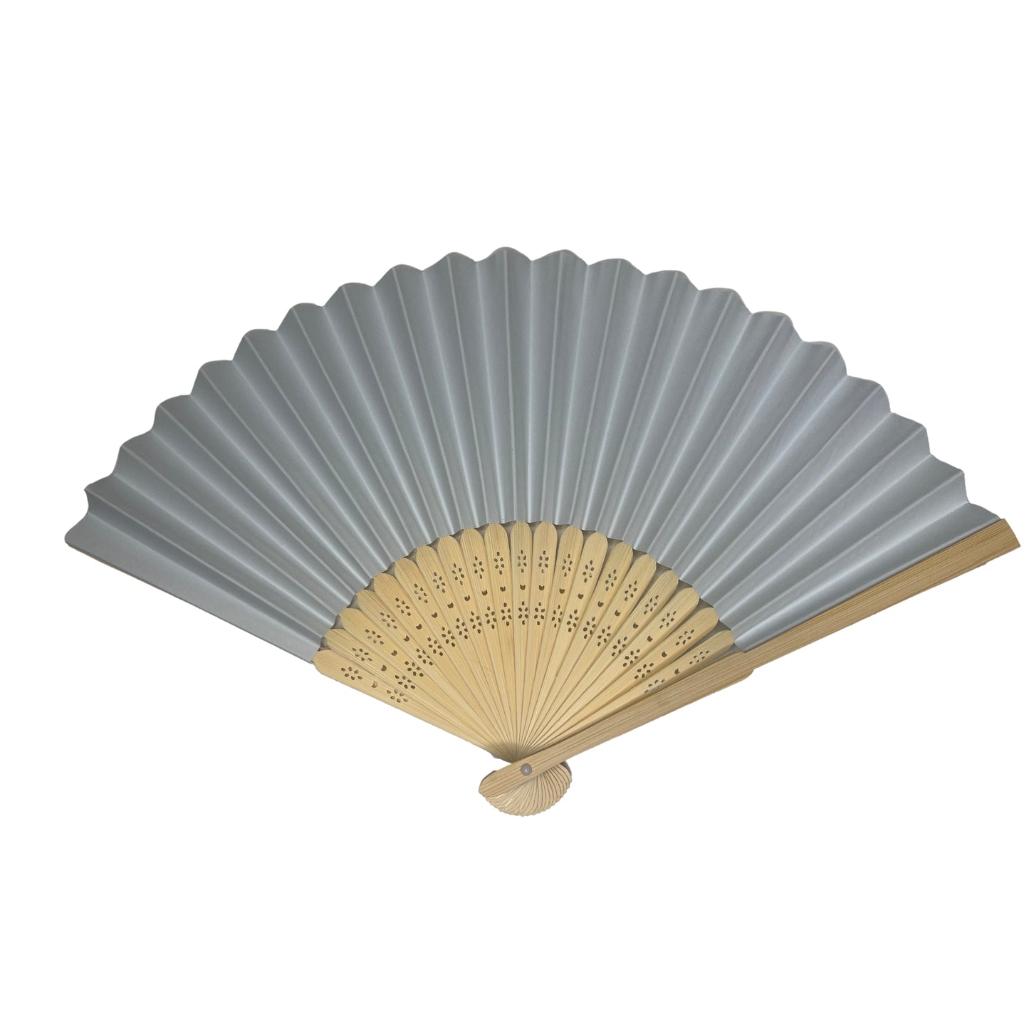 Light Grey Paper Foldable Hand Held Bamboo Wooden Fan by Parev