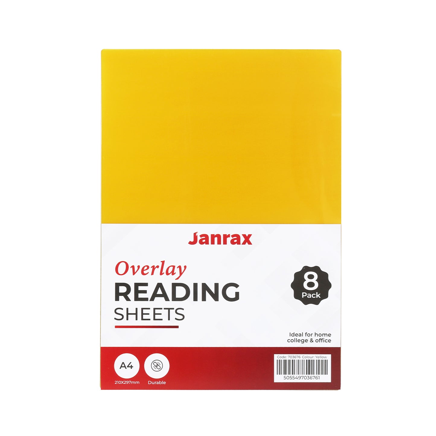 Pack of 16 A4 Plain Yellow Dyslexia Overlay Reading Sheets – PET Material, Rounded Corners