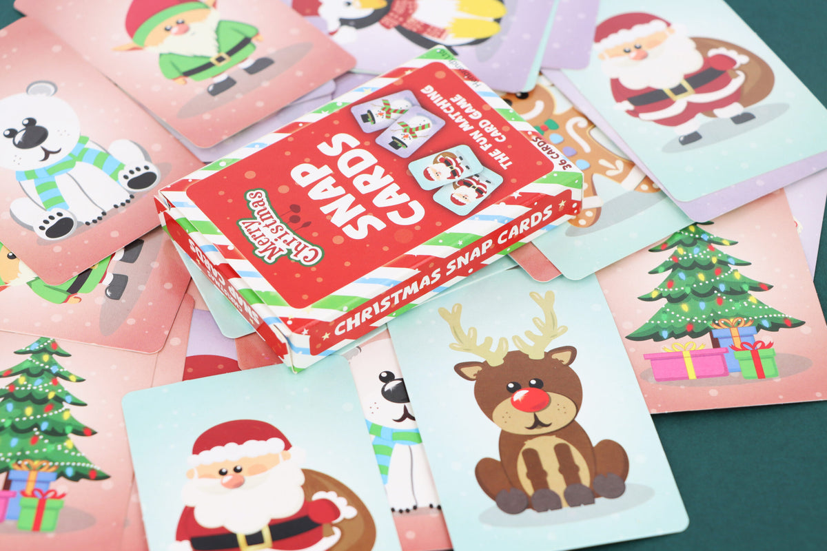 Pack of 12 Christmas Snap Card Games (9cm x 6cm) - Memory Pair Game Xmas Stocking Filler Eve Box