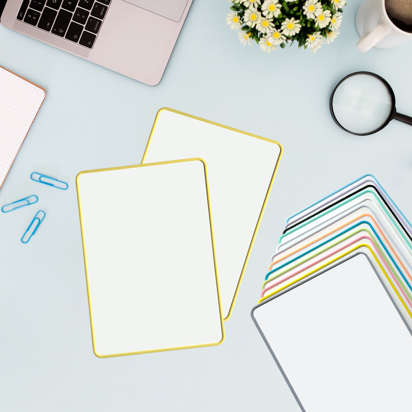 A4 Double Sided Magnetic Erasable MDF Plain Whiteboard With Light blue Border