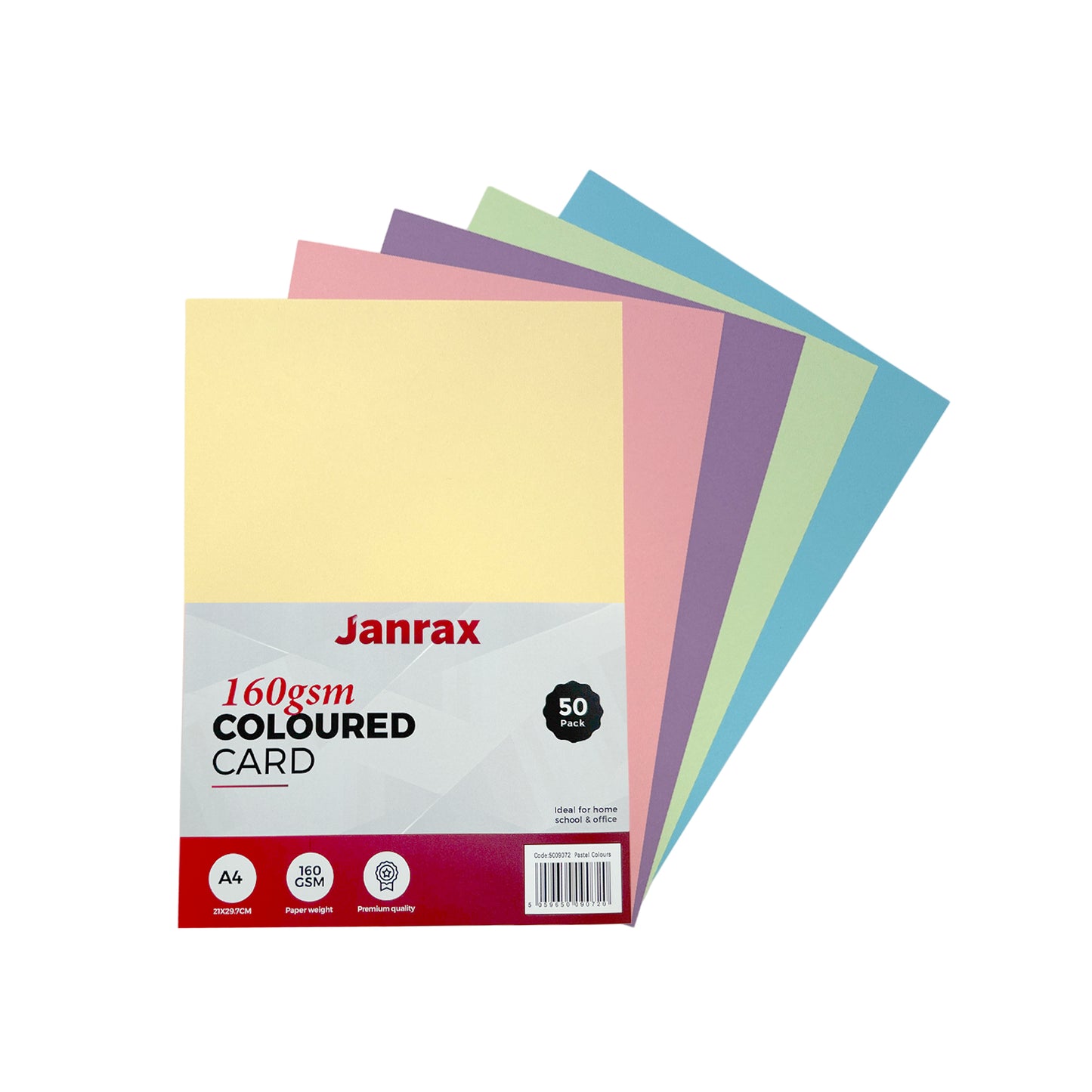 Pack of 50 A4 Assorted Pastel Coloured Card 160gsm Sheets
