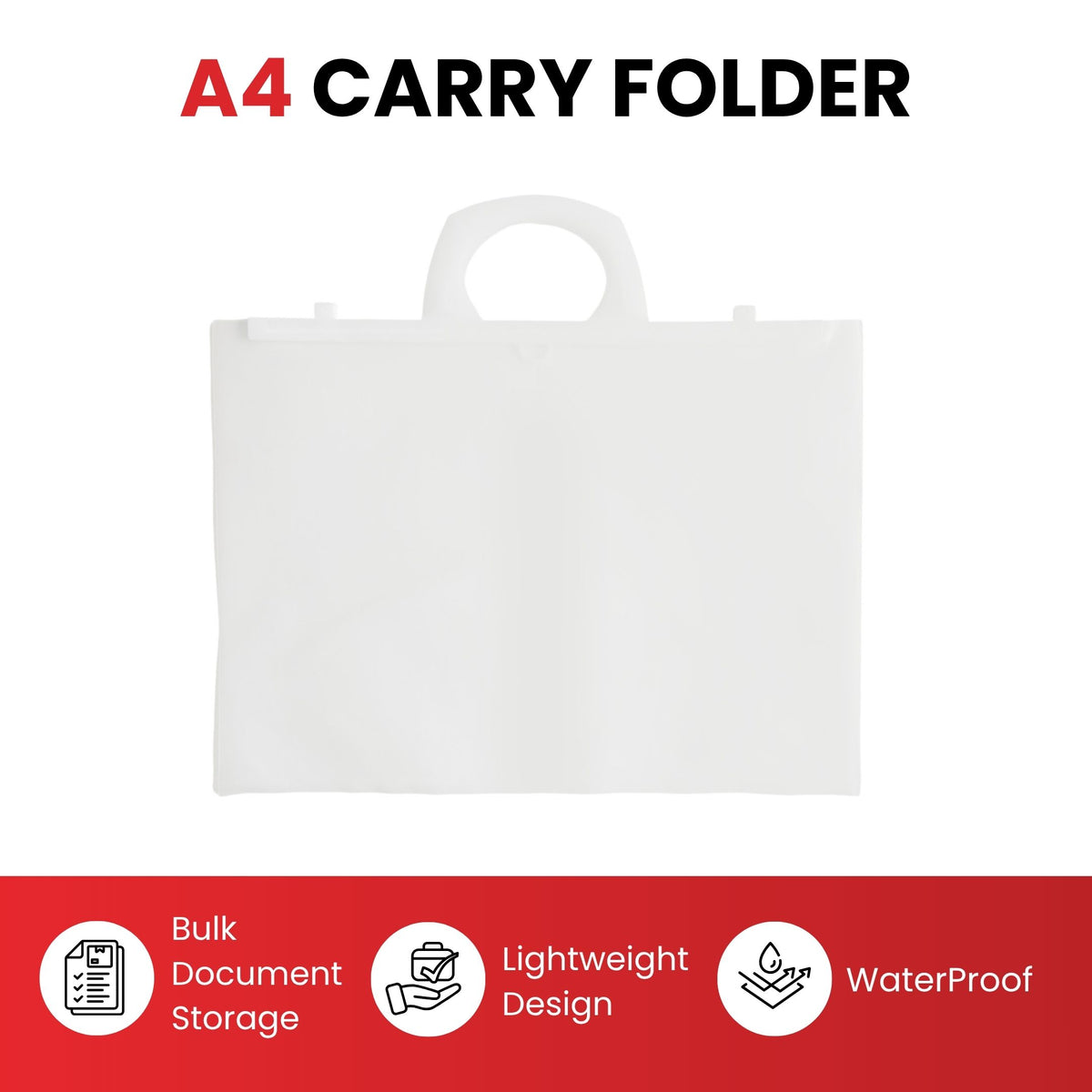 Pack of 12 A4+ Clear Carry Folders– 180 Micron Poly Wallet with Handle & Clip Lock for Documents and Artwork