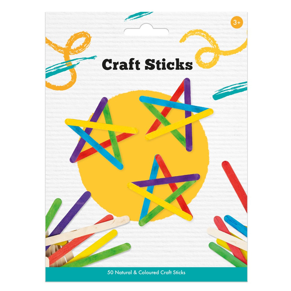 Pack of 50 Natural And Coloured Craft Sticks