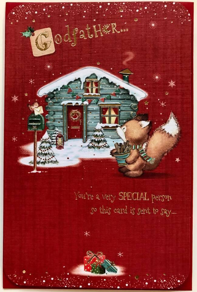 Godfather At Xmas - Cute Gold Foil Quality Christmas Greeting Card