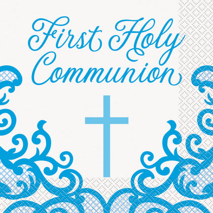Pack of 16 Fancy Blue Cross First Holy Communion Lunch Napkins