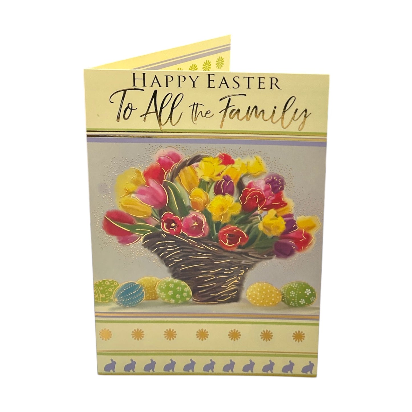 To All The Family Bucket of Flowers And Eggs Design Easter Card