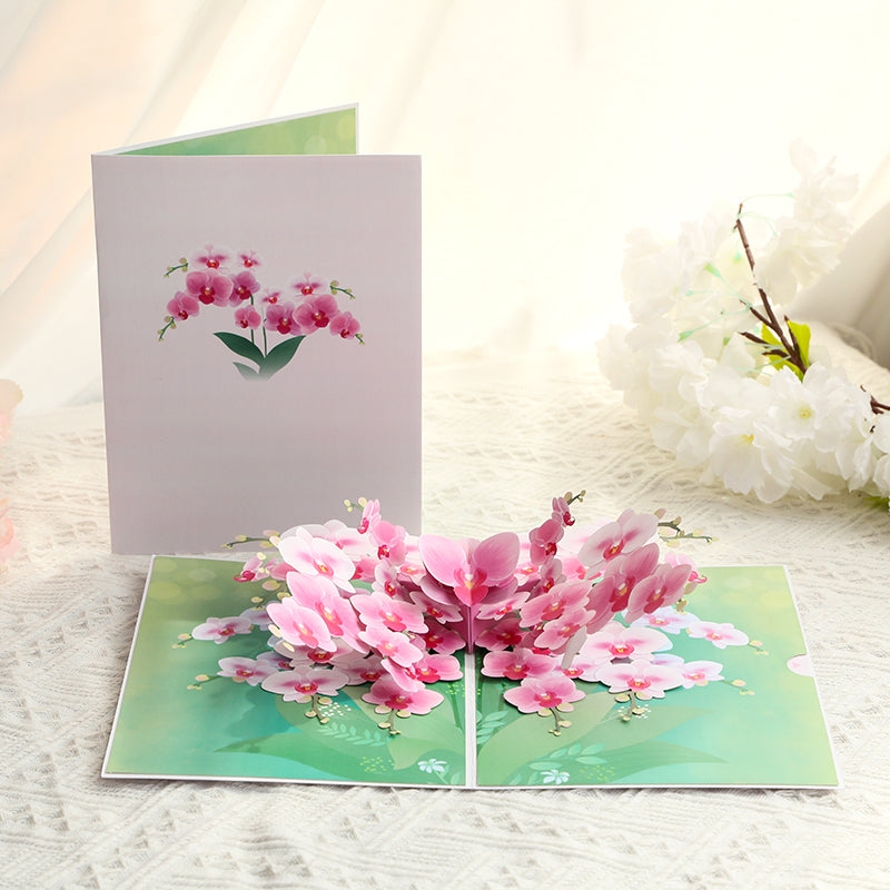 Orchid Elegance Floral 3D Pop Up Greeting Card