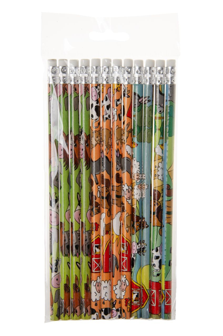 Pack of 12 Farm Animals Design Pencils with Eraser
