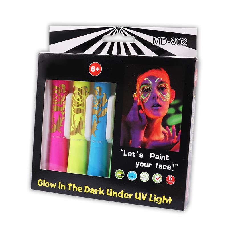 Pack of 6 Assorted Glow in Dark Colours Face Paints