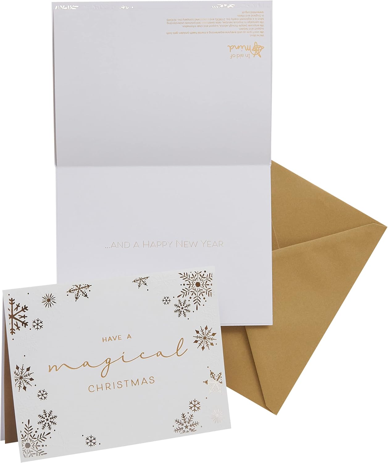 Box of 8 Gold Foiled Snowflake Mind Charity Luxury Christmas Cards