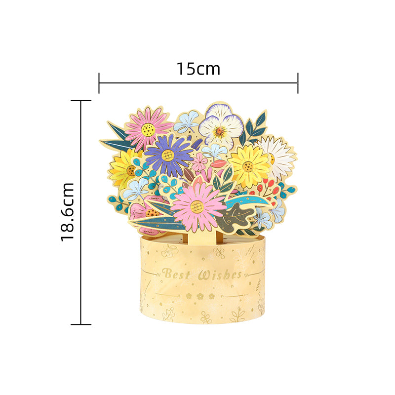 Floral Joy in a Golden Vase 3D Pop Up Greeting Card - Mother's Day Birthday Wedding Anniversary