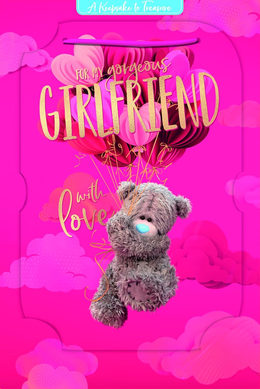 Bear With Balloons 3D Photo Finish Keepsake Girlfriend Birthday Card