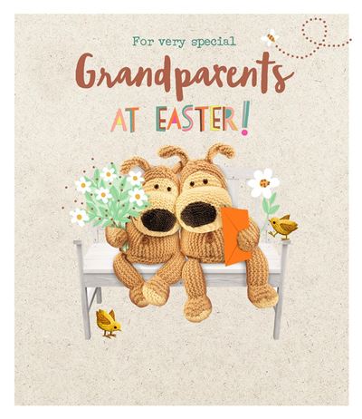 For A Very Special Grandparents Boofles Sitting on Bench Easter Card