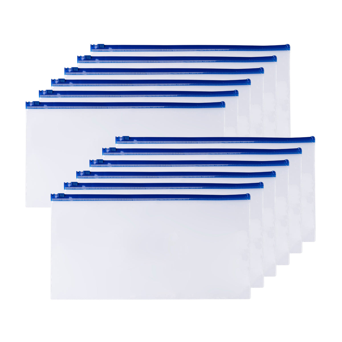 Pack of 12 DL Clear Zippy Bags with Blue Zip