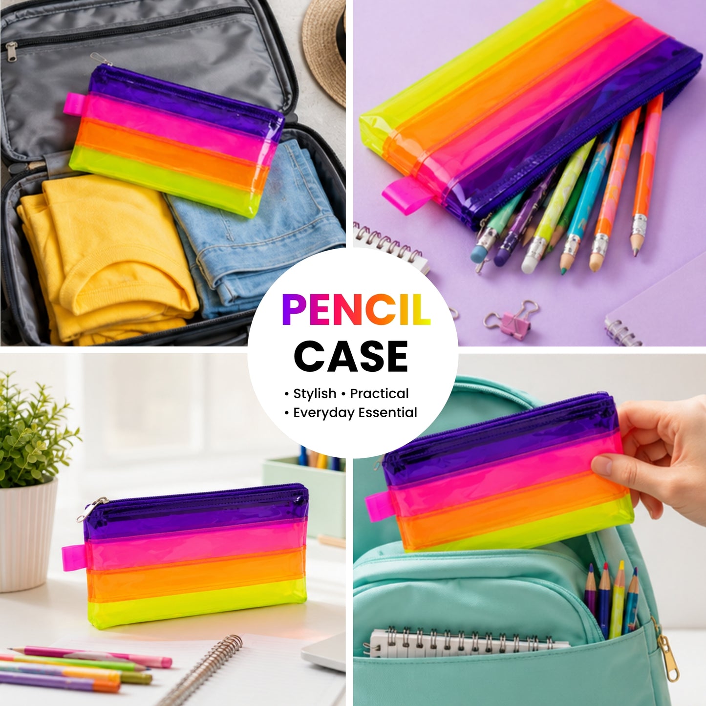 Pack of 12 DL Rainbow Coloured Rainbow Pencil Cases