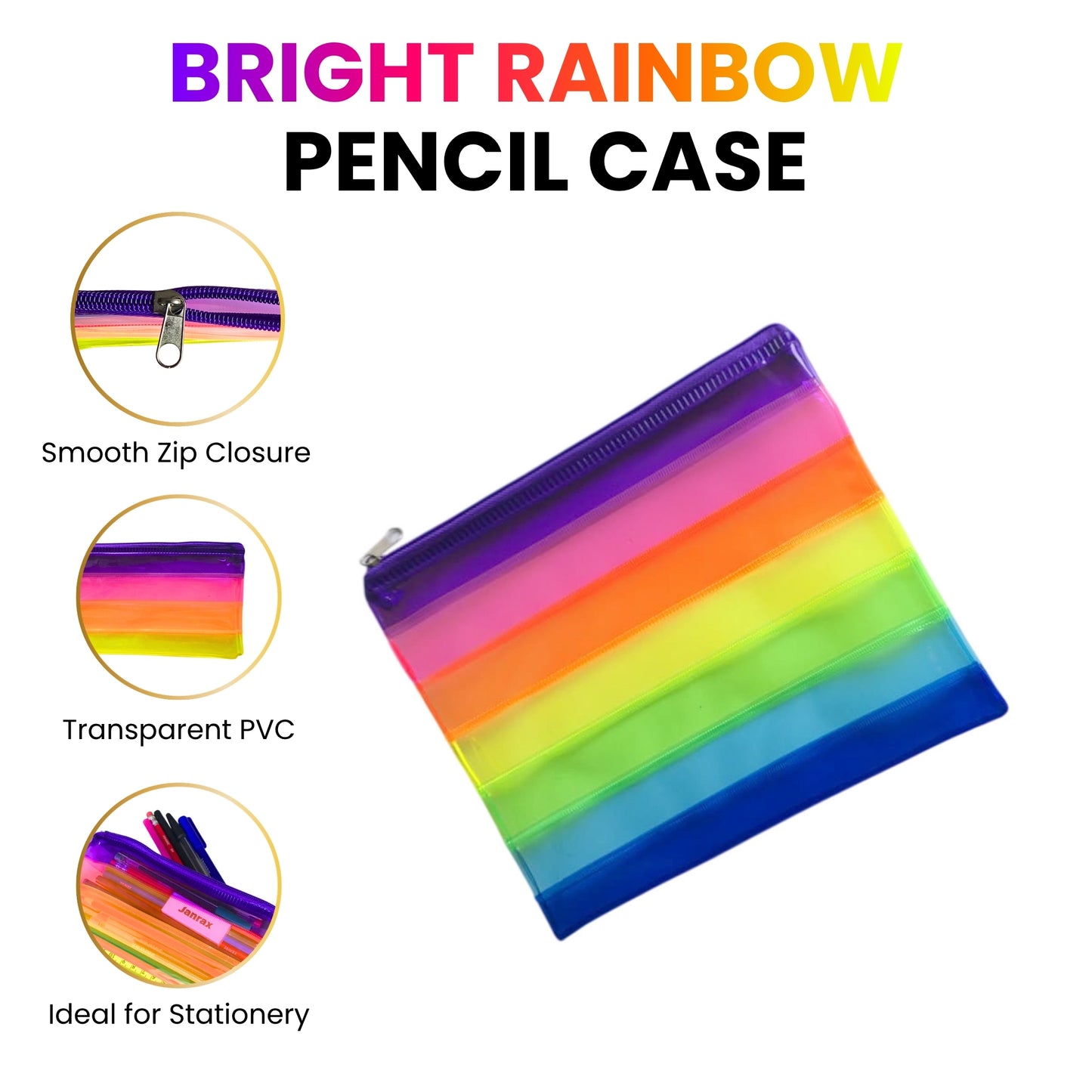 Pack of 12 A5 Rainbow Coloured Rainbow Pencil Cases