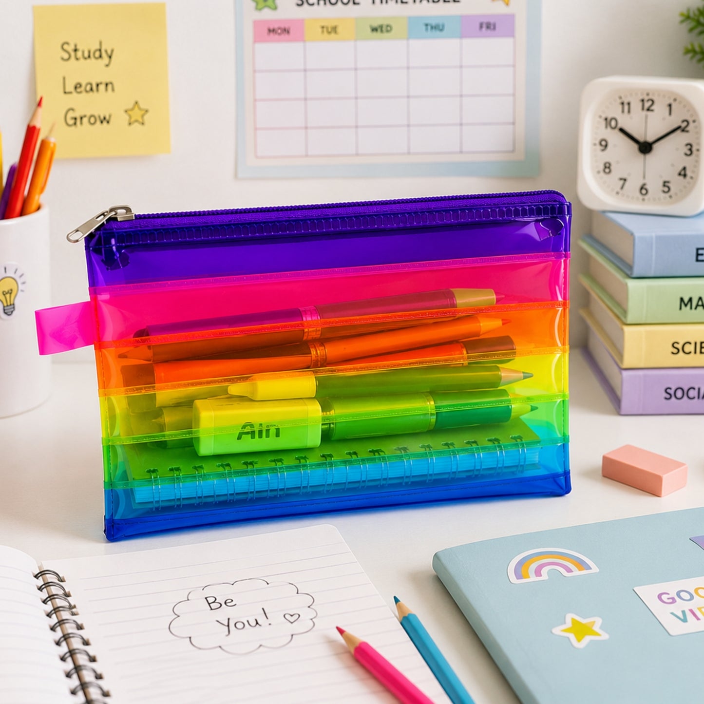 Pack of 12 A5 Rainbow Coloured Rainbow Pencil Cases