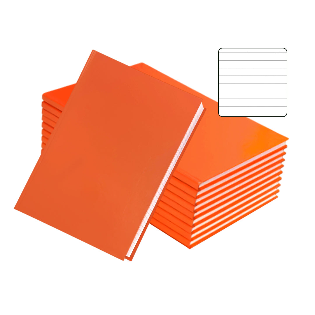 Pack of 10 A4 160 Pages 8mm Ruled Orange Casebound Notebooks