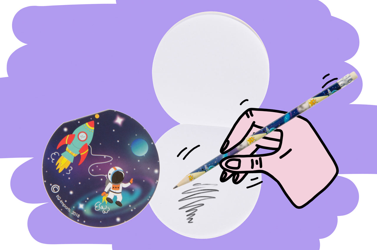 Pack of 12 Round Space Design Notebook 8cm