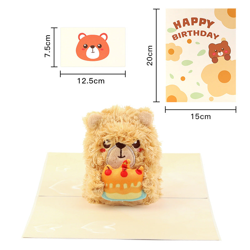 Joyful Bear 3D Pop Up Birthday Card - Kids Soft Plush Adults Greeting