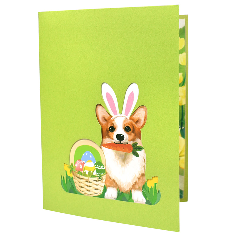 Corgi Easter Bunny Ears 3D Pop Up Greeting Card