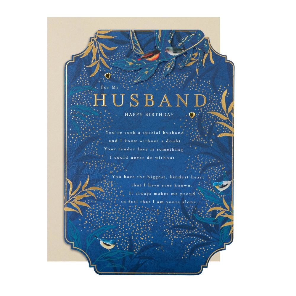Blue with Traditional Floral Design with Heartfelt Verse Husband Birthday Card