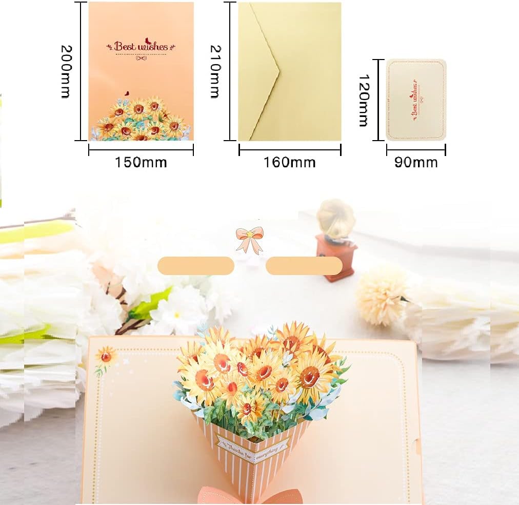 Elegant Sunflower Bouquet 3D Pop Up Greeting Card - Wedding Birthday Mother's Day Anniversary