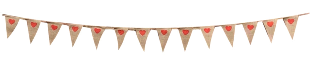 Hessian Red Hearts Bunting 2m with 14 Pennants