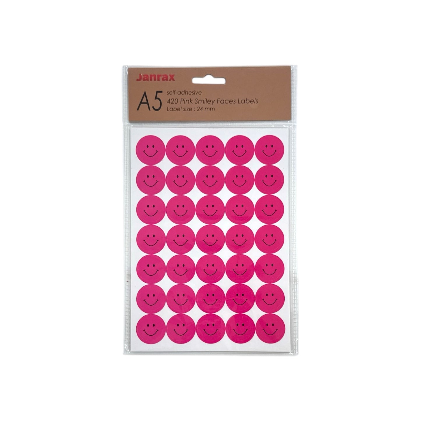 Pack of 420 Pink Smile Faces 24mm Self-Adhesive Labels