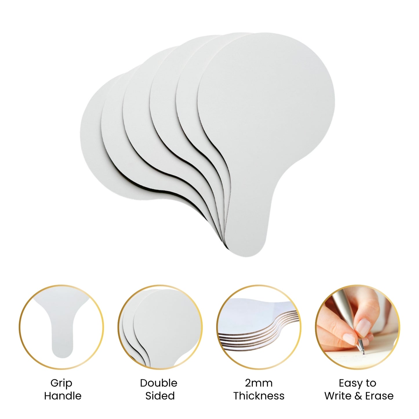 Pack of 6 Round Plain White MDF Double Sided Dry Erase Handheld Answer Paddles - Mini Whiteboard