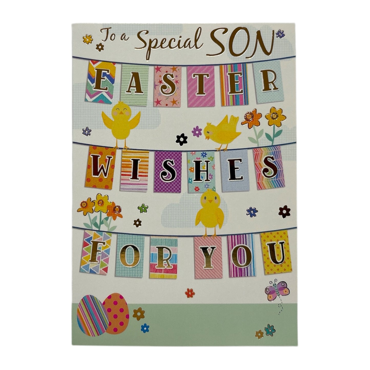 For Son Vibrant Patterns Bunting Design Easter Card