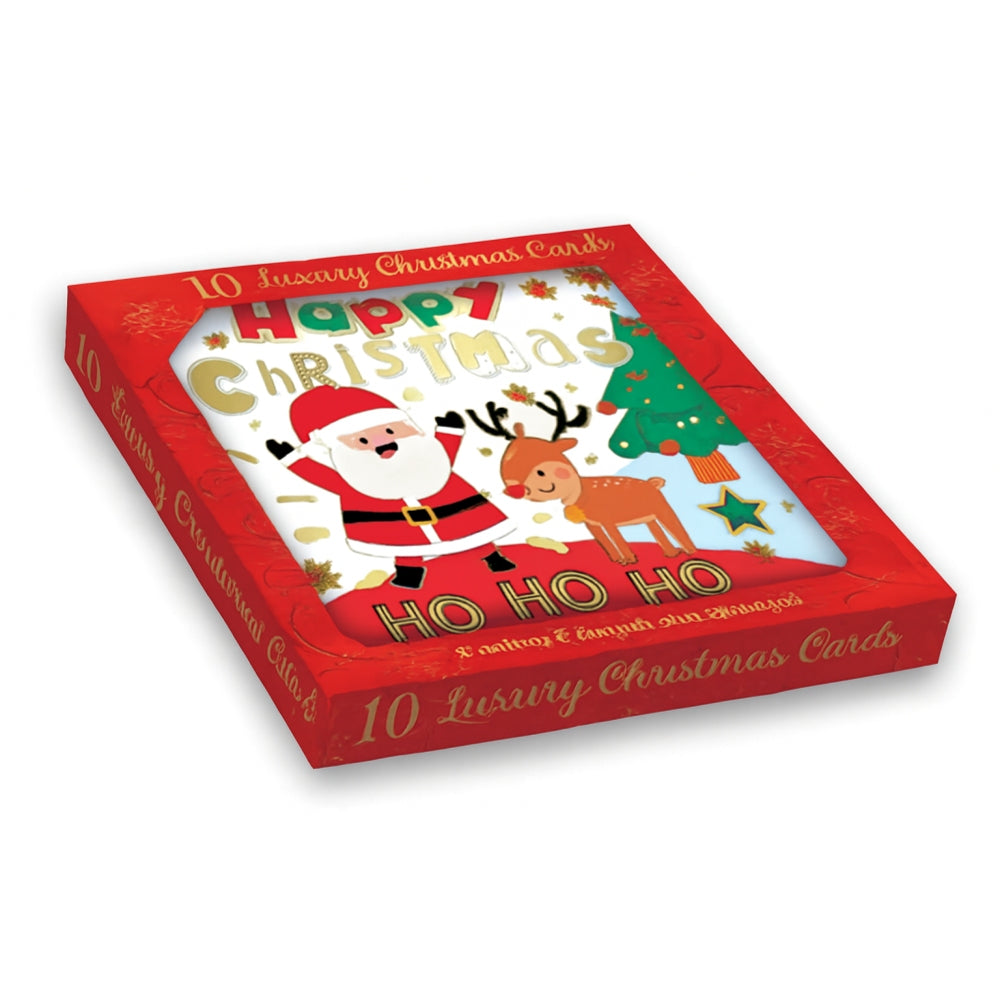 Pack of 10 Santa & Reindeer Christmas Boxed Cards