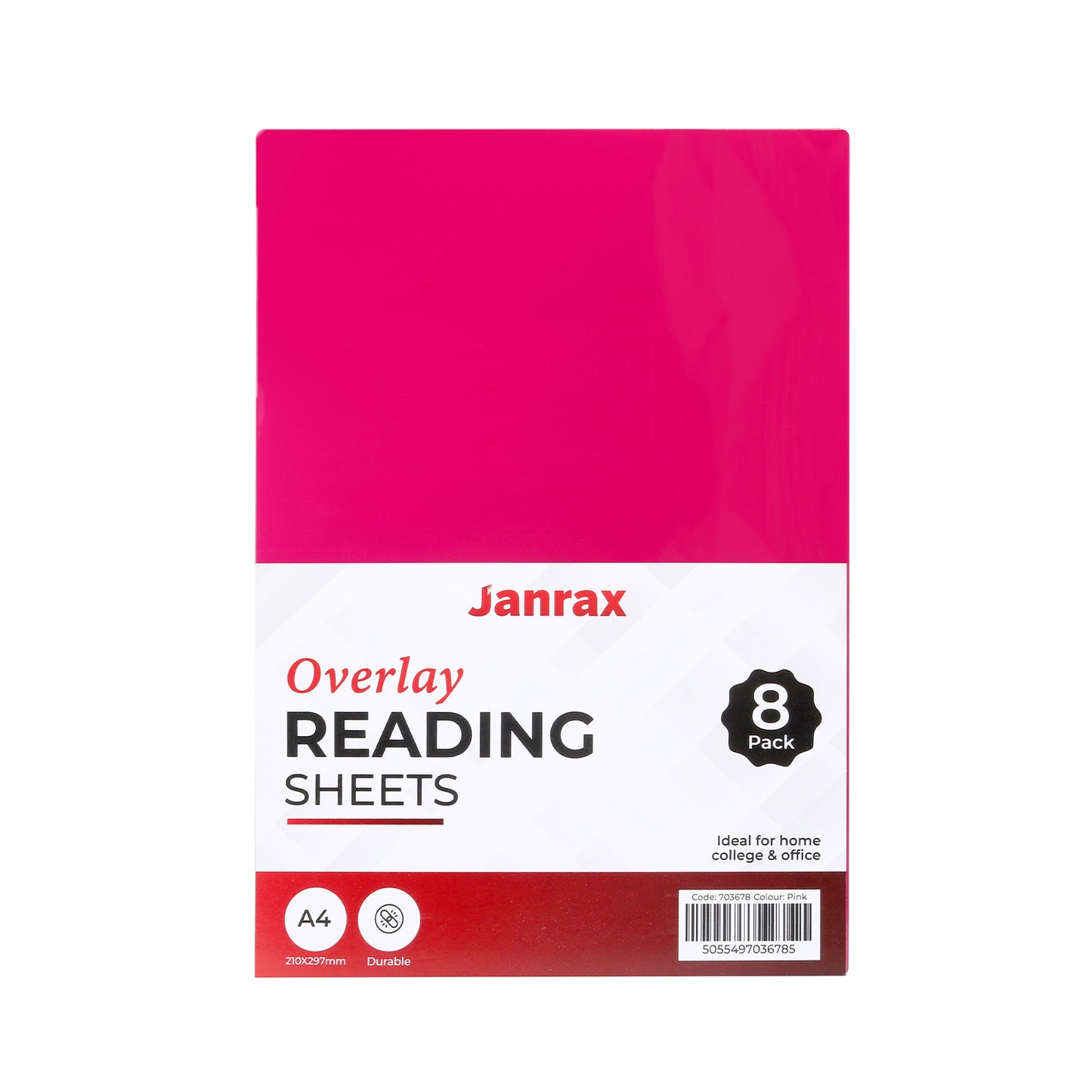 Pack of 24 A4 Plain Pink Dyslexia Overlay Reading Sheets – PET Material, Rounded Corners