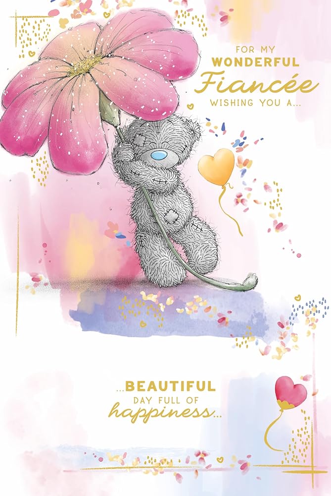 Bear Holding Flower Fiancée Birthday Card