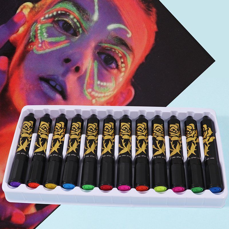 Pack of 12 Assorted Glow in Dark Colours Face Paints