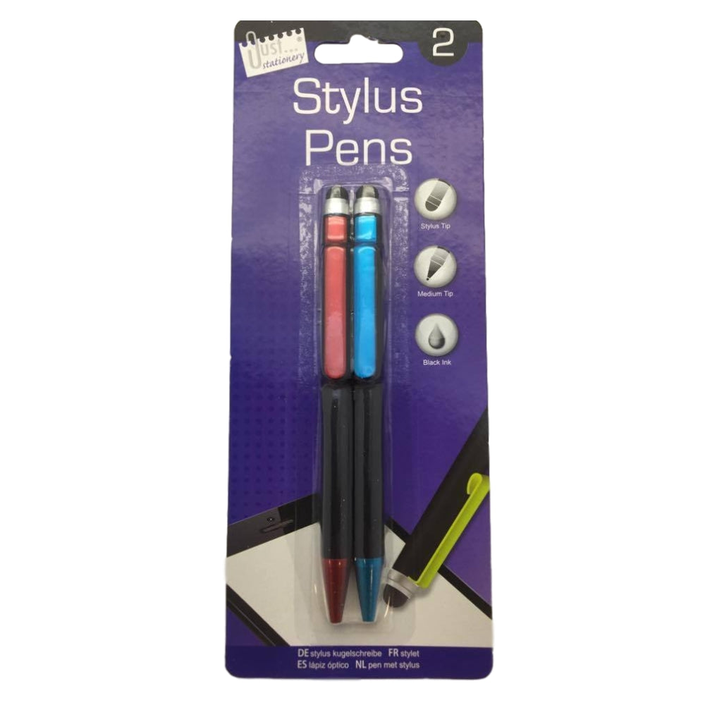 Pack of 2 Stylus Pens - Black Ink Ballpoint Pens with Stylus top