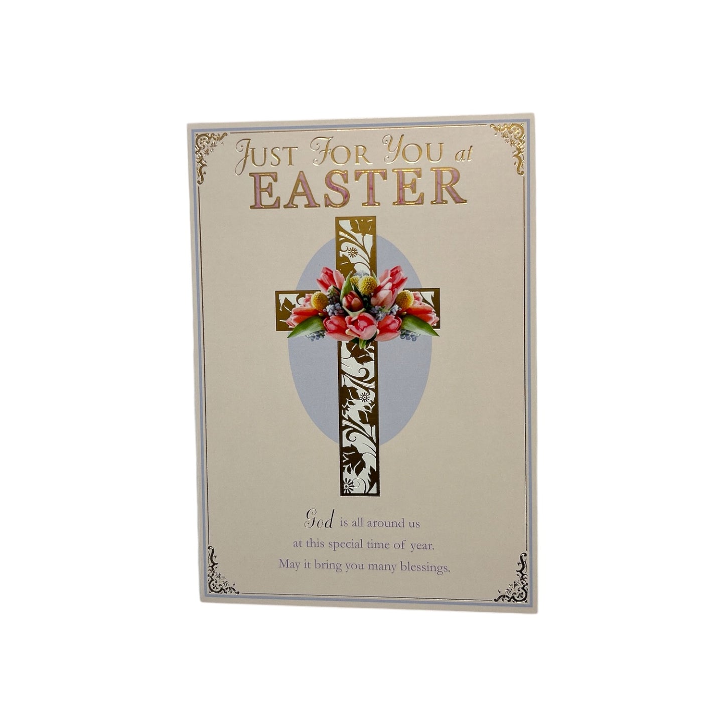 Just For You Pink Floral Cross Design Easter Card